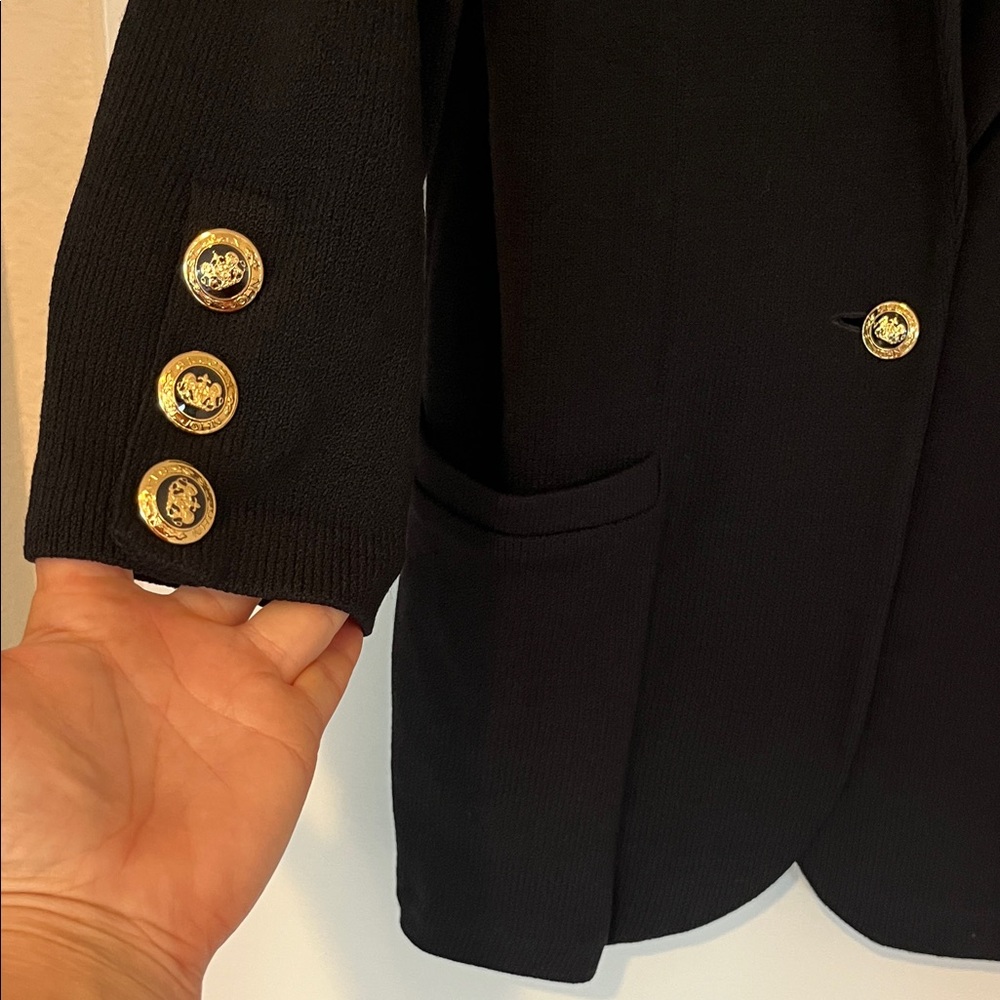 St John Black Knit 2 Piece Suit Jacket Pants Evening Basics Size 16 - Picture 6 of 14